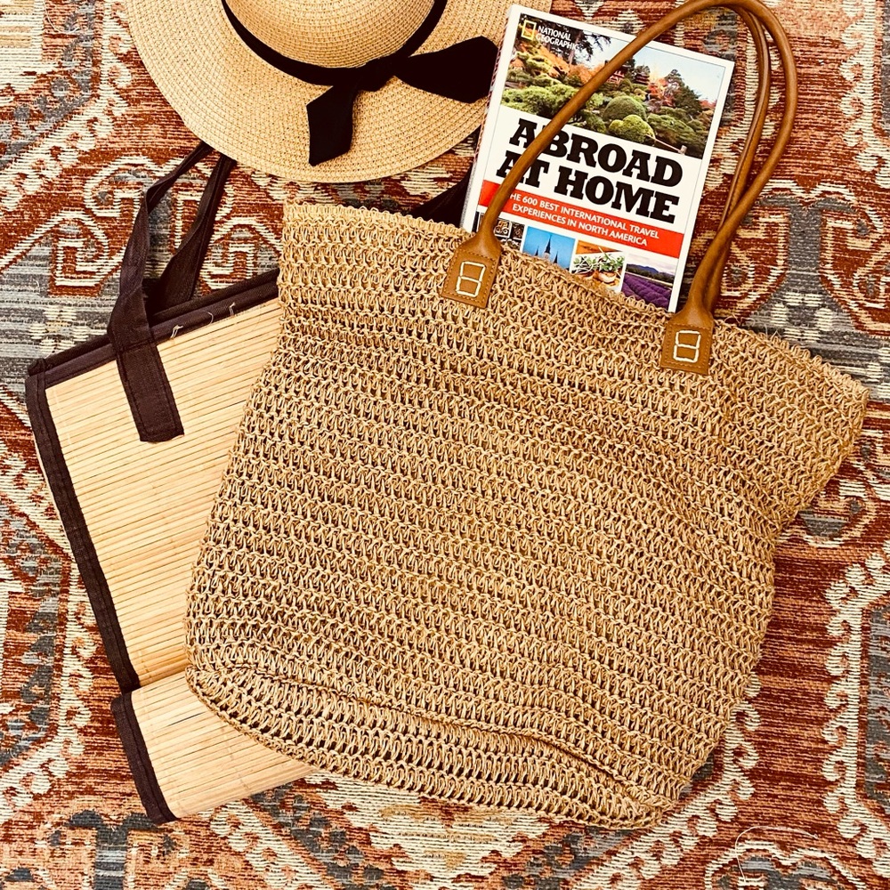 Boho Bamboo & Woven Tote Bag Lot